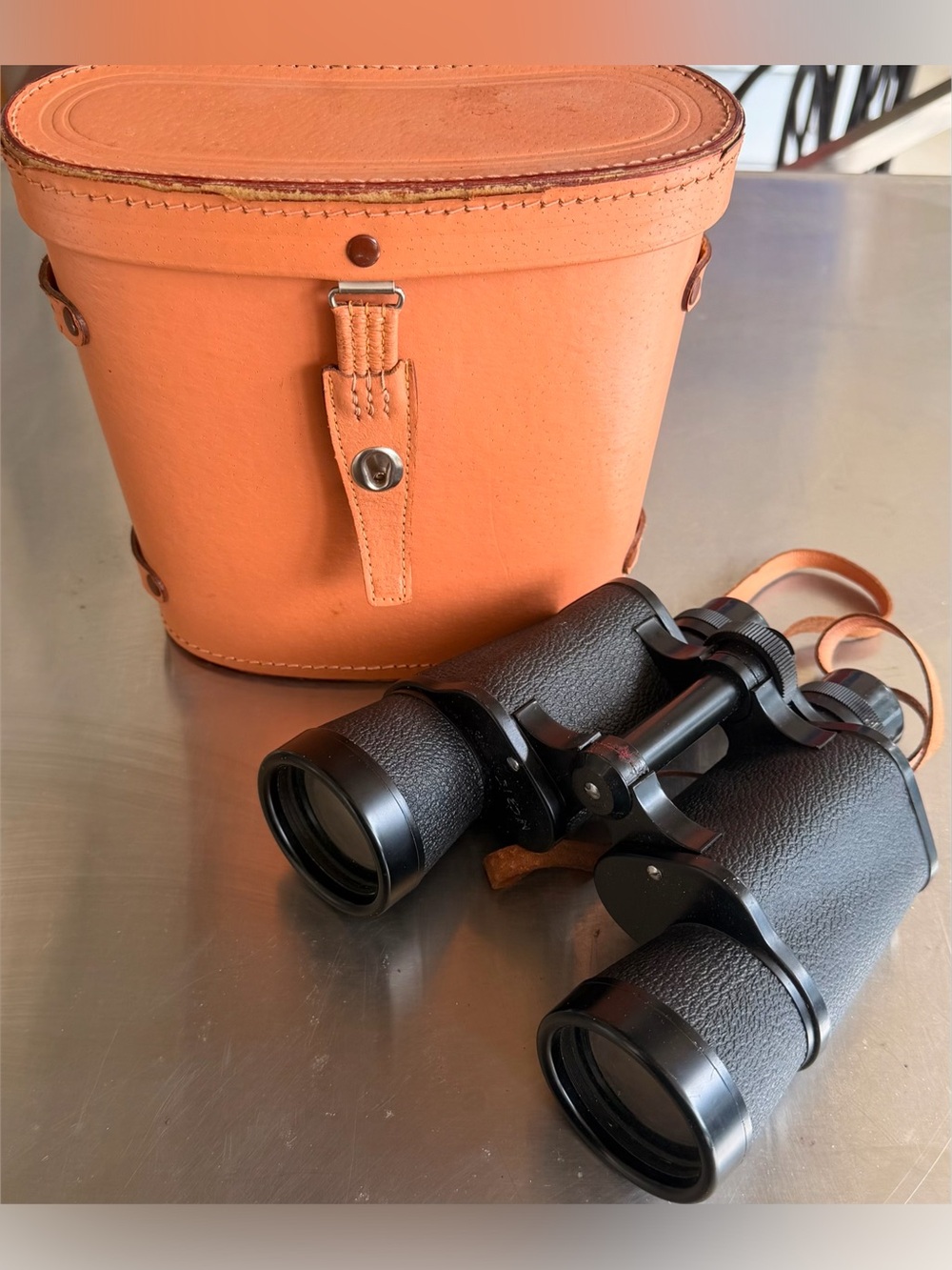 Classic Black Binoculars with Orange Case - Unbranded